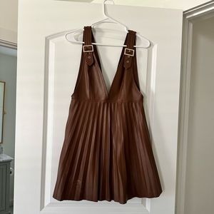 Brown faux leather mini dress